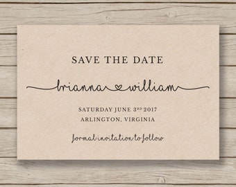 Save the Date Printable Template - EDITABLE by YOU in Word - DIY wedding - rustic save the date card - print on Kraft - instant download
