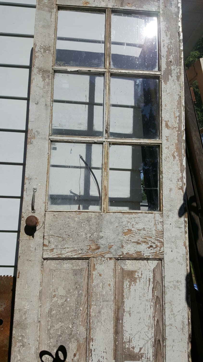 Vintage Wood Door Six 6 Pane Old Wood Door Rustic Wedding