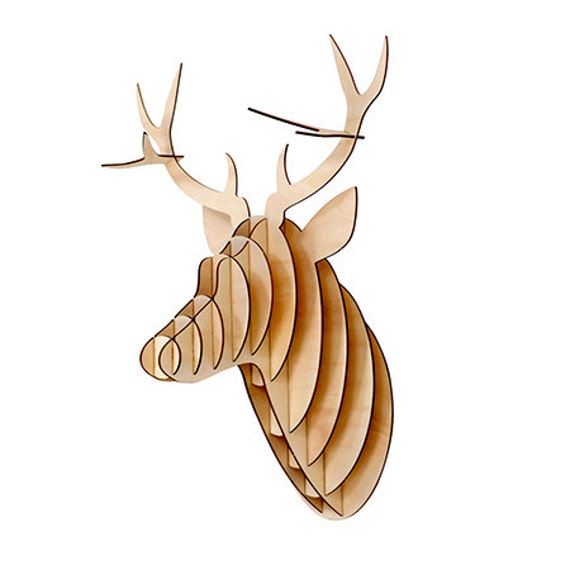 Wooden Deer Head Kit Wall Art Decor Wooden deer by BareBearMOOSE