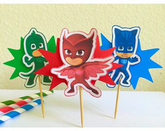PJ Masks Cupcake Toppers-PJ Masks Birthday Party-PJ Masks Colorful Birthday- Pj Masks dessert table- Pj Masks food picks-