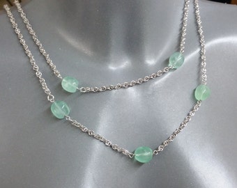 Necklace silver chain 925 fluorite stone green SK816