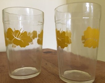Yellow Hibiscus Jelly Jar Glasses: Set of 2