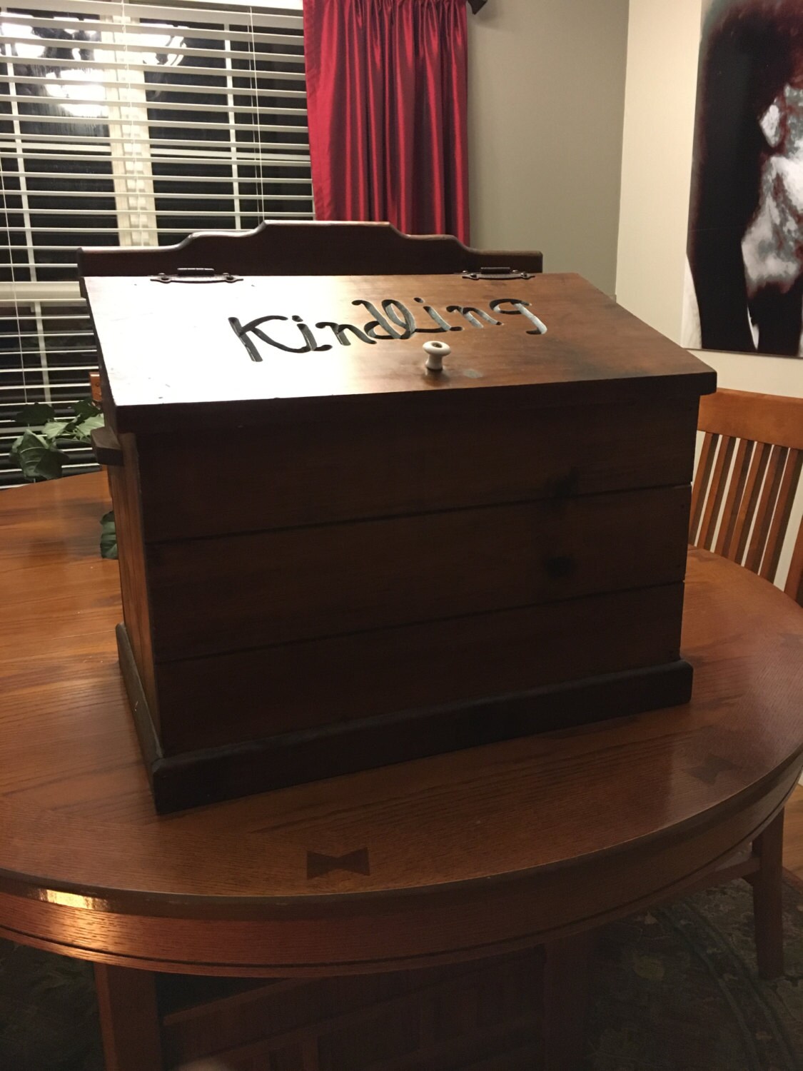 Vintage Wooden Kindling Box Firewood Storage Box Large