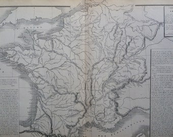 1866 FRANCE Physical Map - large original antique map - French Atlas Map