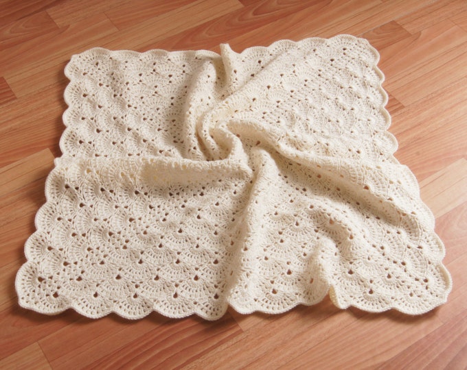 Crochet Baby Blanket, Milky White Baby Blanket, travel stroller size, Car seat Blanket, Crib Blanket, Shabby Chic