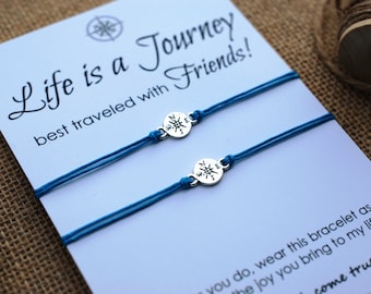 Friendship Bracelets Compass Bracelet BFF Gift Best Friend Bracelet Life is a Journey Bracelet Wishing Bracelet Wanderlust Bracelet Travel