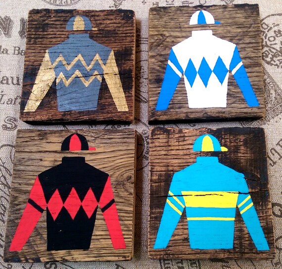 Items similar to Jockey Silks Silhouette Handpainted on Reclaimed Wood