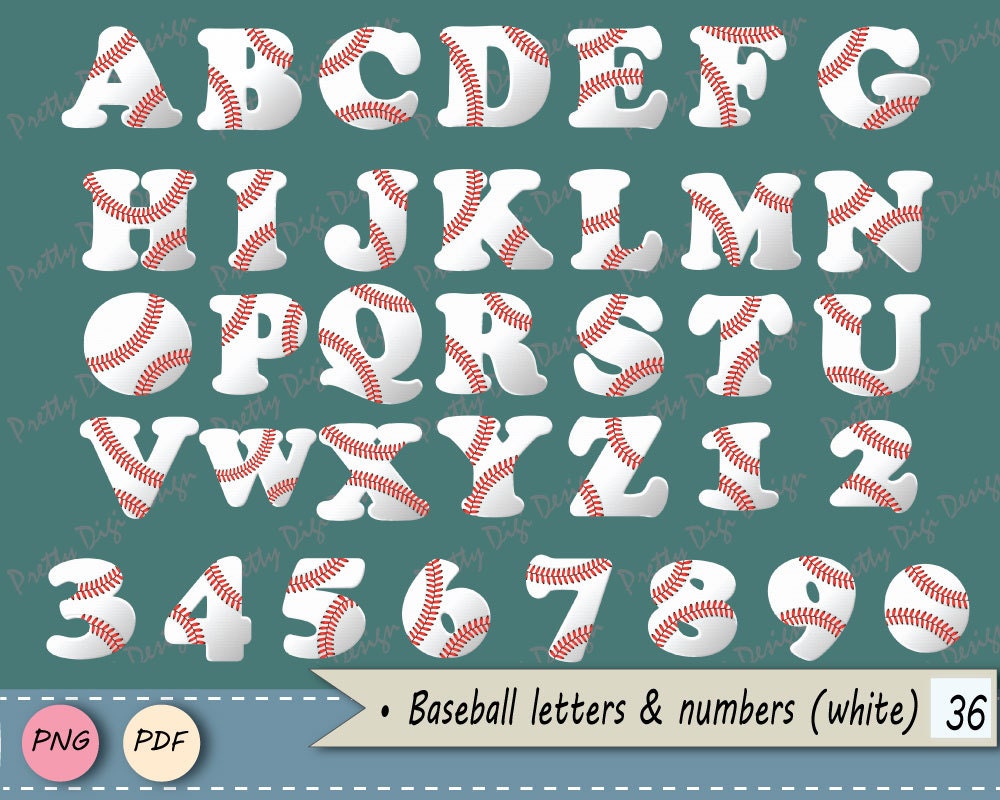 White Baseball letters clip art Baseball numbers PNG