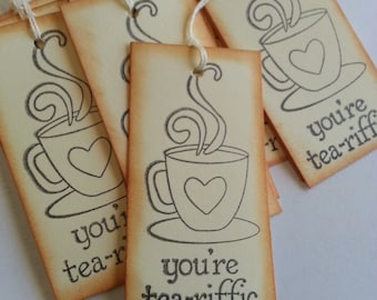 Tea tags, Tea cup favor tags, Tea cup gift tags, Tea party favors, Set of 12