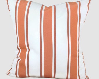 Sunbrella Pillow, Throw Pillow Rust Orange Indoor Outdoor Nantucket Stripe Cushion Cover Decorative Coastal Pillows Lumbar Accent Pillow
