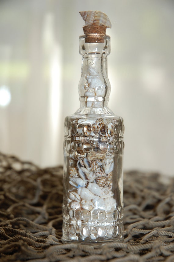 Seashell Filled Glass Bottle