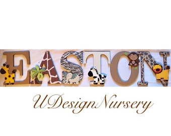 Safari Themed Wooden Wall Letters - Nursery Decor - Jungle Nursery - Baby Shower Decor - Safari Theme - Custom Nursery Letters - Wooden Sign