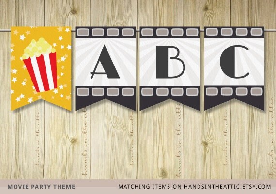 Film night party banner template editable DIY by HandsInTheAttic