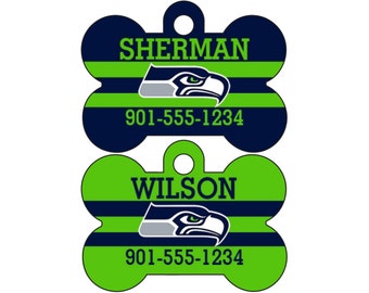 Seattle Seahawks Pet Id Dog Tag Personalized w/ Your Pet's Name & Number