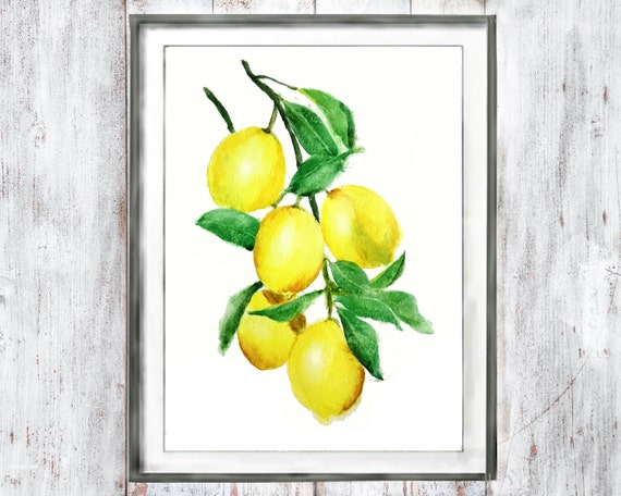 digital download art yellow lemon art watercolor painting