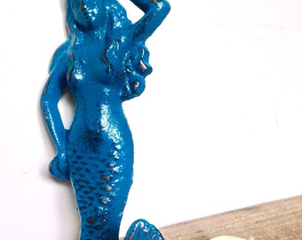 Teal Blue Mermaid Hook - Bathroom Wall Hooks - Jewelry Hooks - Mermaid Bathroom Decor - Beach Decor - Wall Key Holder - Coastal Wall Decor