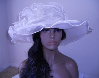 Kentucky derby hat Ivory wide brim church hat organza hat