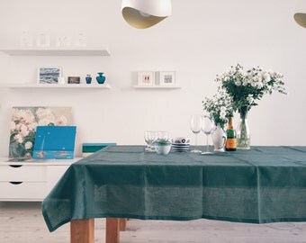 Emerald. Linen Tablecloth. Dark Green, 57''x 81'' (145 x 205 cm)