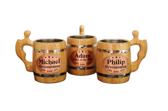 Gift Wooden Beer Mug, Set of 3, Personalized Gift, Wedding Gift ...