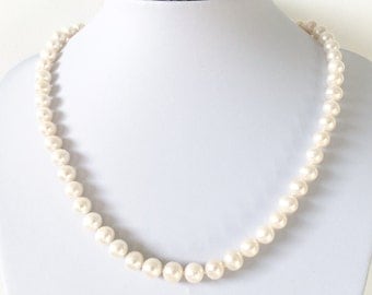 AAA Classic Real Freshwater Pearl Necklace With Silver Clasp - Handmade to Order - Custom Length - AA Grade - Gift for Her - June Birthstone