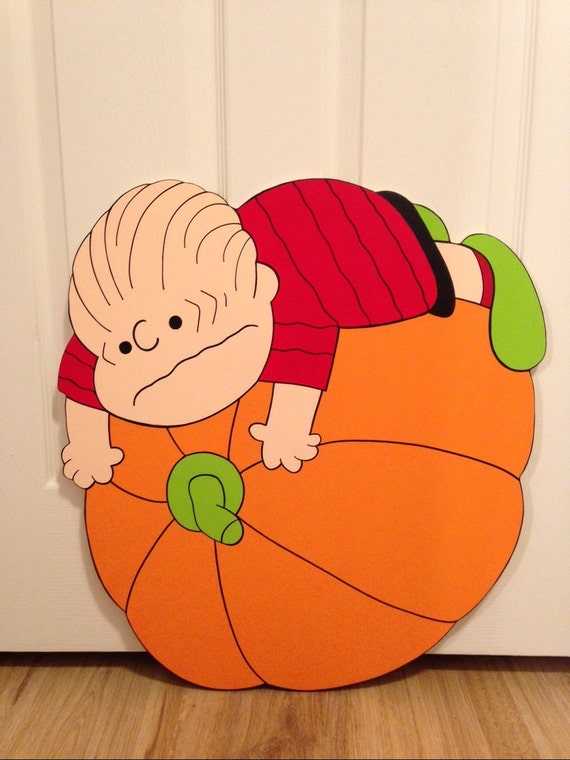 peanuts charlie brown linus on a pumpkin by AutumnsYardArt on Etsy
