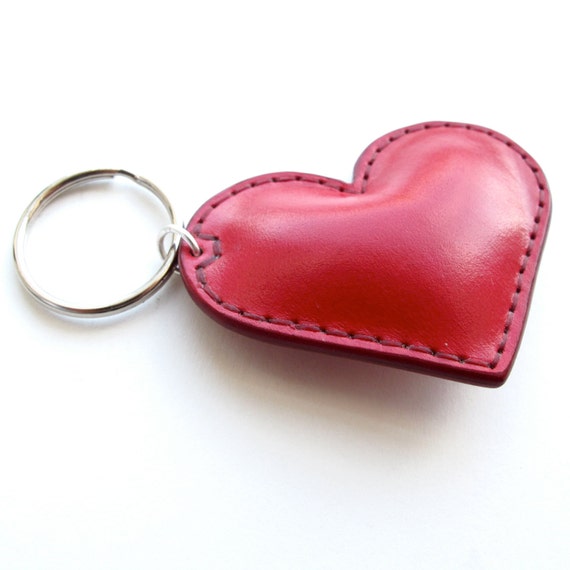 Red Heart Heart Keychain Leather Keychain Natural