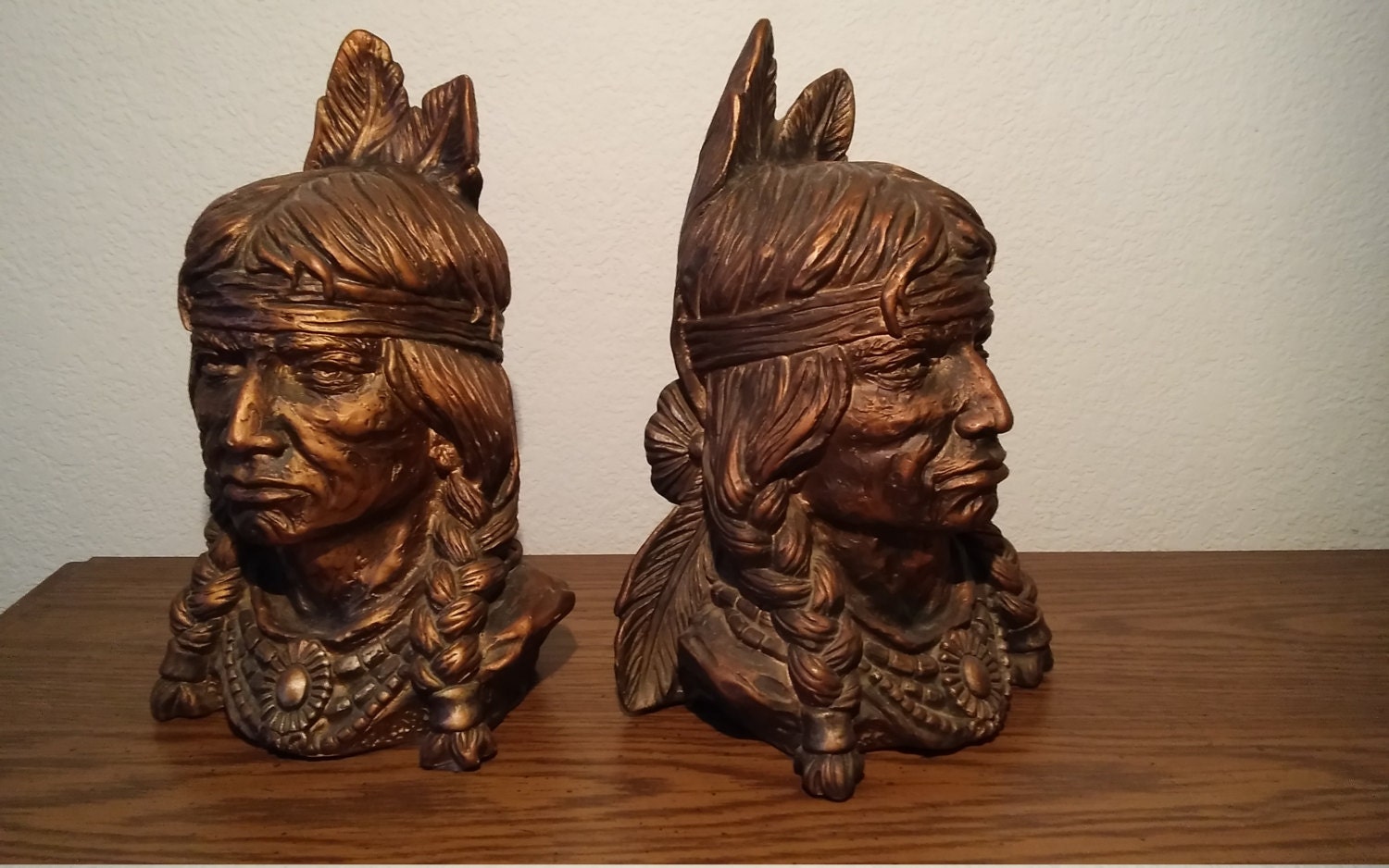 decorative bookends red indian warrior chief