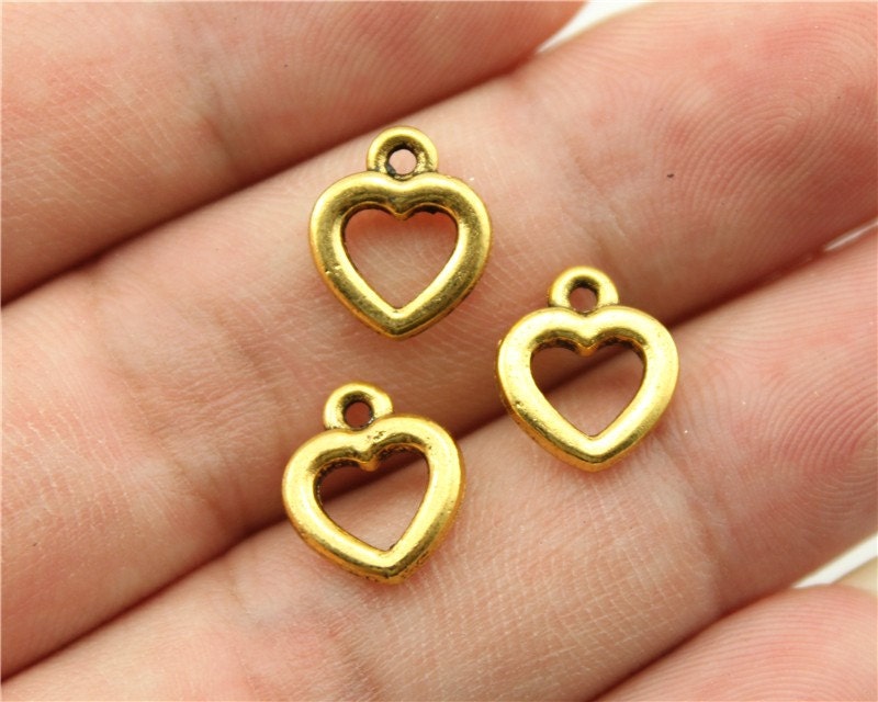 20 Open Heart Charms Antique Gold Tone Charms 1C-80