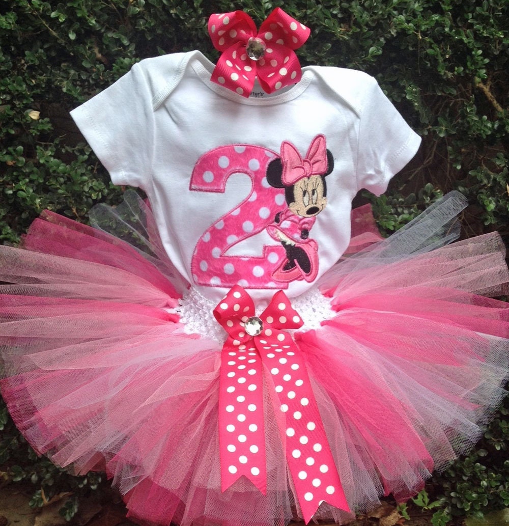 Hot Pink Minnie Mouse 2nd Birthday Outfit Onesie Tutu FREE