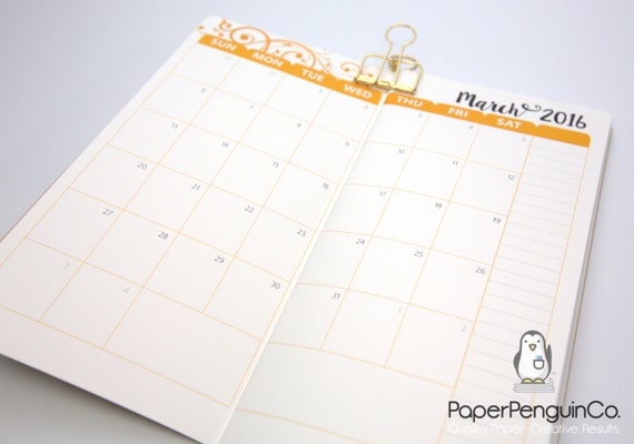 Midori Insert 2016 Monthly Calendar Regular Wide by PaperPenguinCo