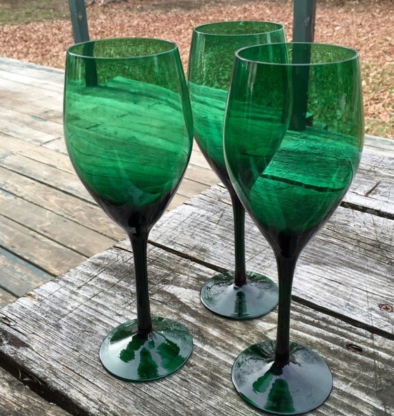Set of 7 emerald green vintage stemware wine or by AnnsNest