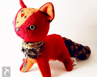 BloodCat - Cute Halloween Themed Plushie - Original Handmade Cat Plush - Red GemCat (made to order)