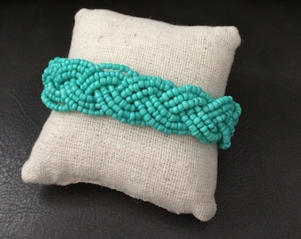 Aqua beaded bracelet, braided cuff bracelet, boho bracelet, aqua gold cuff bracelet, aqua bracelet, aqua bridesmaids, aqua beaded cuff, aqua