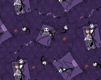 Disney Nightmare Before Christmas Fabric Couple Nightmare Before Christmas Fabric Jack Skellington Sally Fabric Purple Disney Fabric