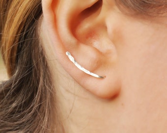 Ear Climbers, Silver Hammered Earrings, Earring Pins, Earring Climbers 20mm, Silver Ear Pins, Climber Earrings, Ear Crawlers, Earrings Pin
