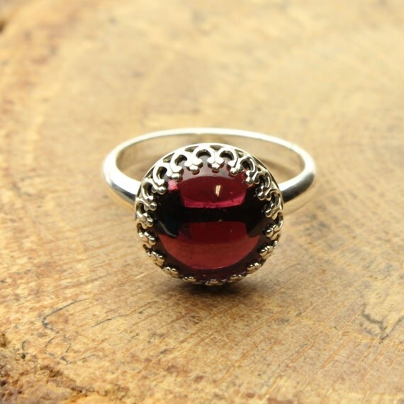 Red Garnet Ring Red Gemstone Cabochon Sterling Silver Ring