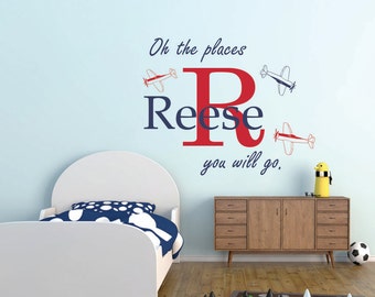 Airplane vinyl wall decal, boy name vinyl wall decal, airplane decal, boys nursery decal, boys vinyl wall decal, your wings already