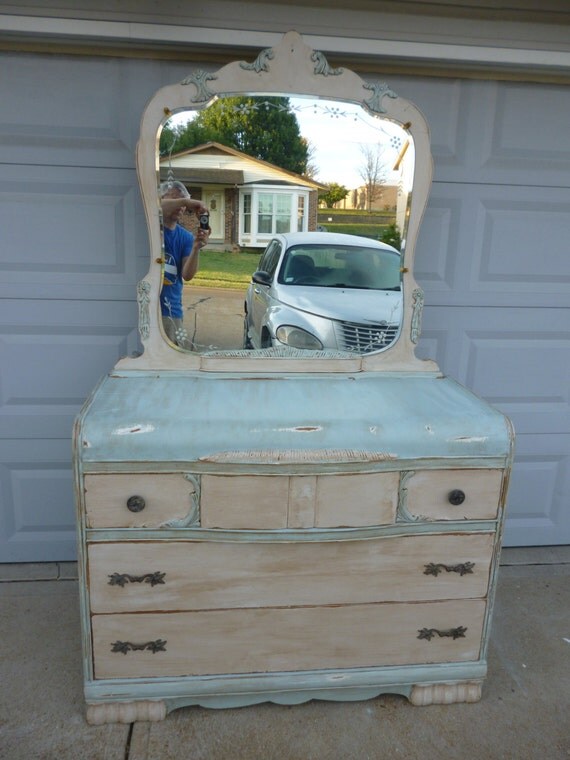 Vintage Bassett Art Deco Waterfall Dresser with by mystwishery