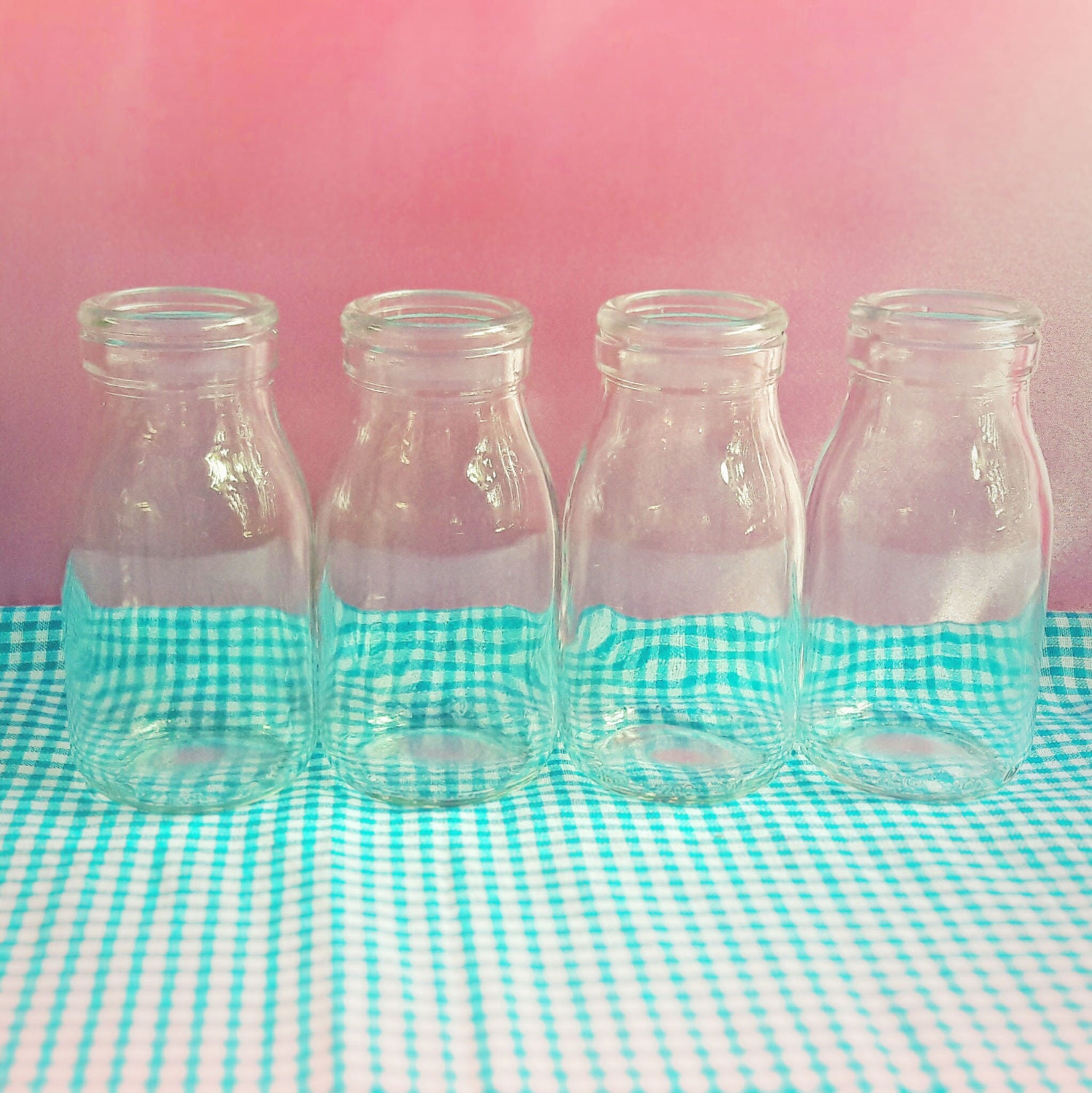 12 Glass Milk Bottles with Plastic Lids for parties miniature