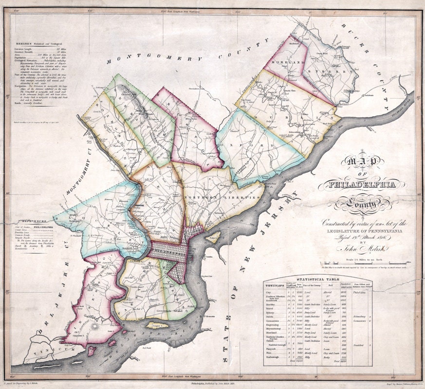 1819 Map of Philadelphia County Pennsylvania Land Owner Map