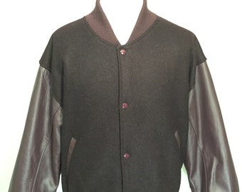 90's burgundy varsity jacknt wool leather sleeve lettermans jacket size large