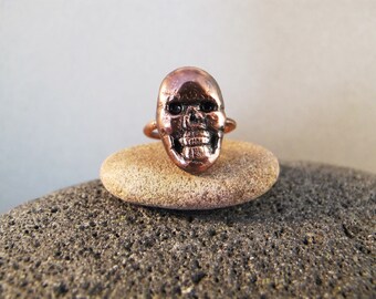 copper memento mori ring, electroformed jewelry, copper pmc ring, skull ring, skinny ring, skinny band, stackable ring, boho chic ring, ooak