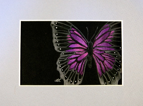 Items similar to Purple-Pink Butterfly/Original Chalk Pastel Drawing on ...