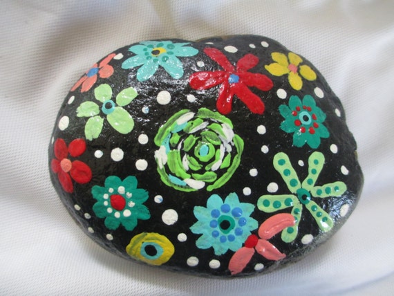 Hand Painted Rock Painted Rocks Hippie Art Flower By Lindaspangart