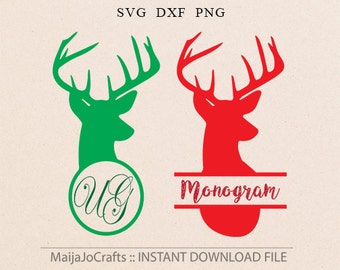 Deer SVG Christmas Svg File Cricut downloads Cutting File Antlers svg Christmas Monogram svg Cricut files Animals svg Deer Clipart PNG