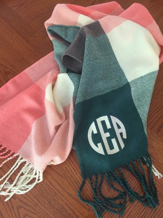 Monogrammed Plaid Scarf Personalized Womens Scarf