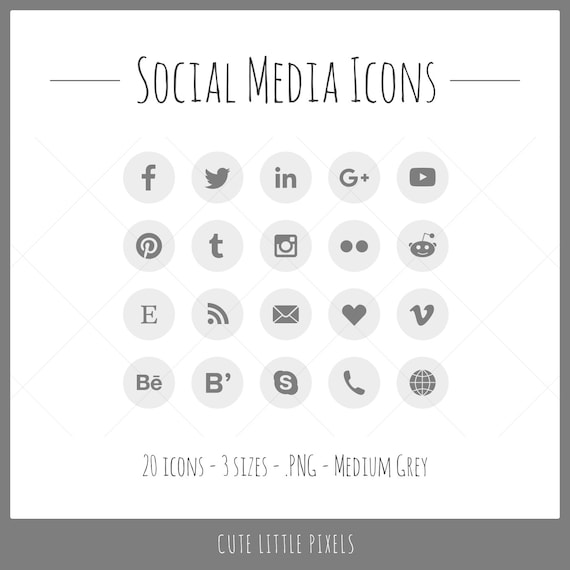 Social Media Icons 20 icons in 3 sizes PNG files dark grey