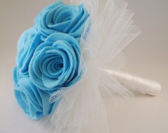 Blue Felt Flower Wedding Bouquet, Alternative Bouquet, Keepsake Bouquet