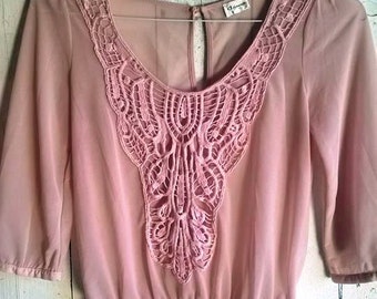 Elegant Ivory Lace Dress/Romper With  Pink Details and matching Bonnet main image 0