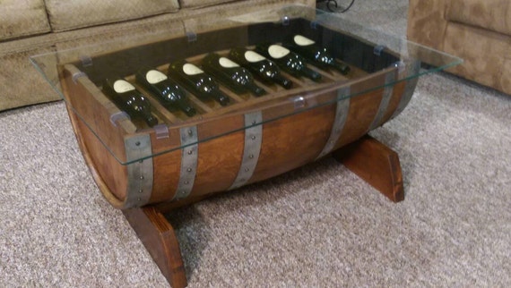 Wine Barrel Coffee Table With Built In By WINEANDWHISKEYBARREL